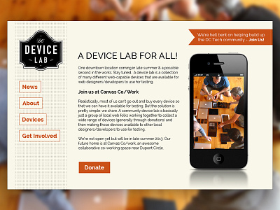 DC Device Lab | Get Involved Page design device lab interface iphone responsive ui ui design ux web design