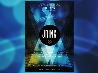 JRINK Party Invite blue circle drink fun graphic design party print triangle yellow