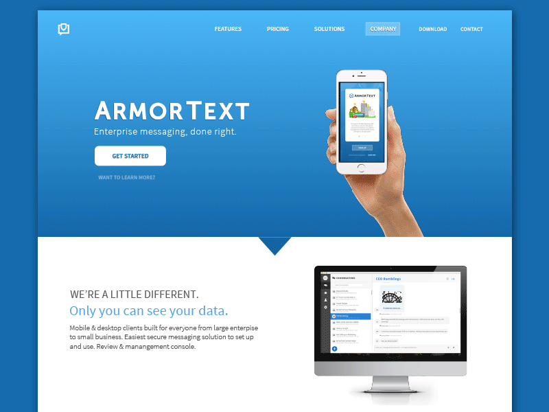 ArmorText Website Redesign app blue enterprise homepage illustration security startup web website