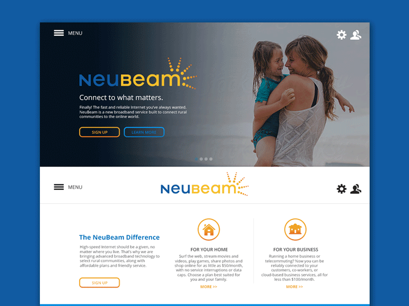 NeuBeam Website blue cutomer mobile responsive startup web web design website wireless yellow