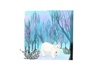 Polar baby bear in witerland animals art artis bear digitalillustration drawing forest illustration polarbear procreate series winter winterland winterseries