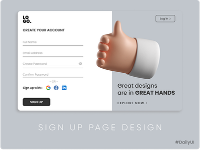 Sign up page UI design 3d animation branding login page login ui minimal signup signup page typography ui ui design ux website design