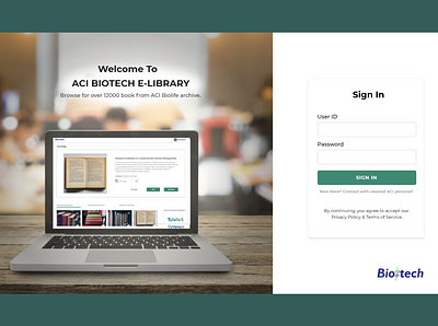 ACI Biotech e-library app branding design landing page ui user experience user interface