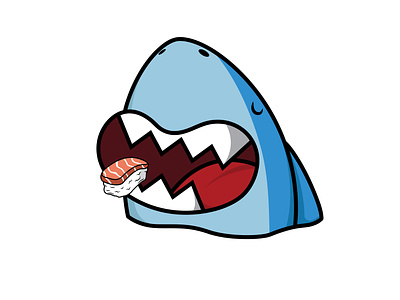 Shark Eating Sushi cartoon illustration logo