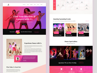 Dance Academy Web Design clean colorful dance dance academy dance class dance studio gradient home page landing page logo minimal mockup pink purple timetable ui ux web design web ui website