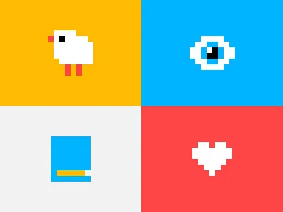 Kompot Icons book chick eye heart icons lowres minimal pixel pixelated simple