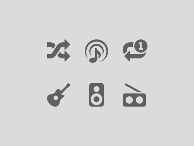 Audio player icons audio genres guitar icons icopoly music podcast radio repeat shuffle speaker ui