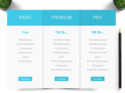 Pricing Table | Pricing Chart Download package table plan price pricing pricing table product table psd sleek web element web hosting web table