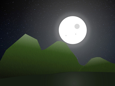 Full glowing moon at night hill landscape concept art