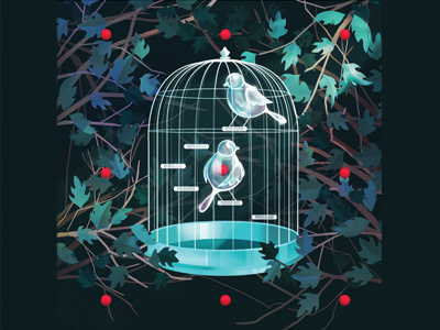 Glass Birds birds cage forest glass illustration