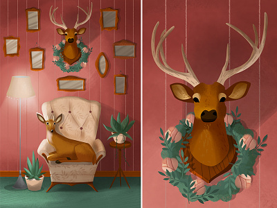 Oh My Deer buck deer design head illustration interior room