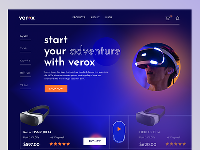 VEROX - VR Shop design ecommerce graphic design landingpage logo motion graphics online shop responsive design virtual reality vr vr product webdesign