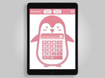 DailyUI 004 - Animalator Kids Calculator app calculator children dailyui design figma illustration ipad kids one color penguin pink simple tablet ui ux