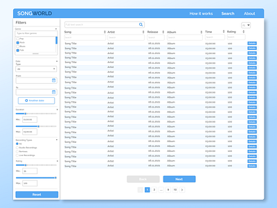 SongWorld Database album app artist blue coreui database datatable design figma filter form search song ui ux web webportal