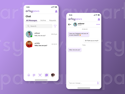 DailyUI 013 -  Direct Messaging in artsypaws