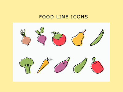 Food line icons beets broccoli carrot green healthy orange vegetables