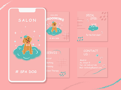 Illustrations for designing an Instagram page animals dog grooming instagram spa