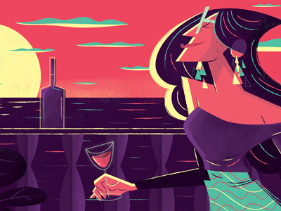 Sunset Girl design fashion girl illustration sun sunset travel wine woman