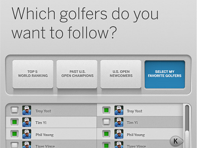 Touchscreen Golf buttons checkbox scroll select