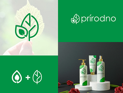 Prirodon.Beauty products logo design business leaves