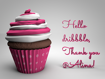 Hello Dribbble 3d c4d cake cupcake debut dribbble hello invite