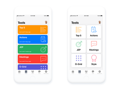 Tools iOS mobile design List view VS Card view card colour icon ios ios 11 iphone list mobile tools