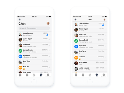 Chat iOS mobile app design before and after scroll chat conversation icon ios ios 11 iphone list mobile scroll thread