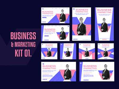 Marketing Agency Social Media Kit Template agency banner branding business card design graphic design illustration logo square banners ui vector