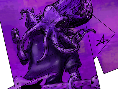 Octopus guitarist design illustration