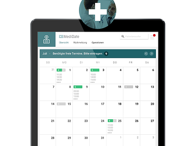 Medidate's Clinic App calendar clinics data interface medical medidate ui user experience user interface