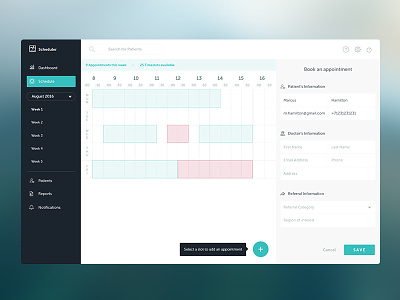 Scheduling software dashboard doctors form interface medical schedule software ui ux