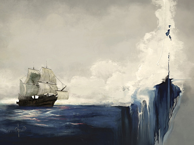 The Cusp. digital illustration ocean ship surreal