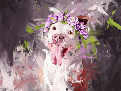 Flower Girl. digital dog flower flower crown illustration photoshop pit bull puppy