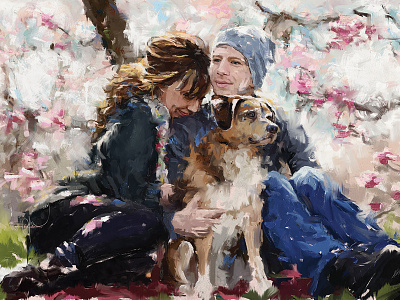 My Family Portrait. blossoms cherry couple digital dog family impressionism love paint painterly romance spring