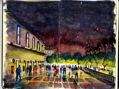 Sketchbook Watercolour Night Life. city sketch watercolor