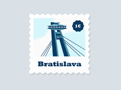 Postage stamp Bratislava bridge city design flat illustration metropolis minimalism postage postage stamp slovakia stamp tower town
