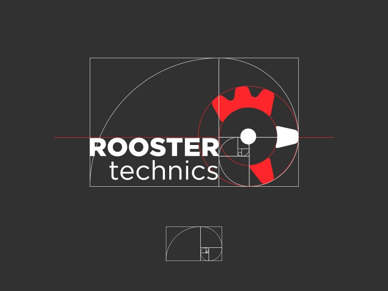Rooster logo golden ratio technics bird gear rooster clever identity logotype logo