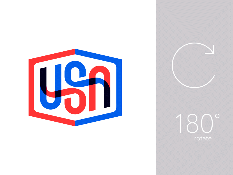 USA mark rotate 180 360 rotate logo mark logotype monogram ambigram letter letters usa us america