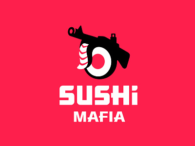 Sushi Mafia logo branding brand identity gun tommy weapon logo logotype mark smart clever sushi soll rolls japan