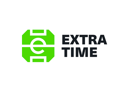 Extra Time logo branding brand identity e letter green grass ball field logo logotype mark smart clever soccer football game sport