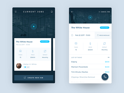 Work details v2 app design blue booking dark blue dark ui detail map sketch ui ux