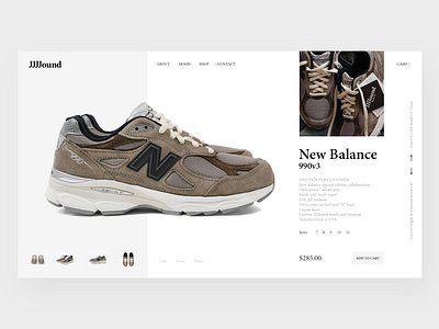 JJJJound E-shop creative design jjjjound newbalance sneakers ui uidesign ux webdesign website