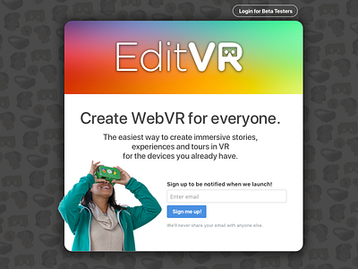 Playing with the EditVR landing page