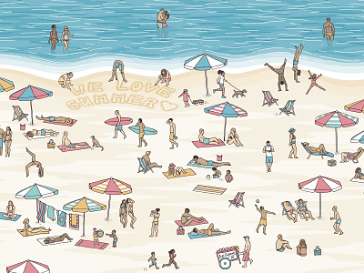Tiny People at the Beach art beach hand drawn heat holidays illustration love people summer sun vacation