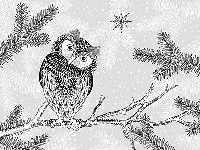 Winter Owl animal art bird branch drawing forest hand drawn illustration ink owl snow winter