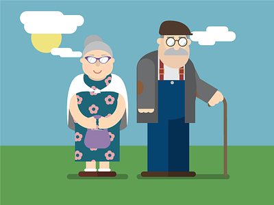 Elderly Couple cane couple elder elderly elders flat illustration old