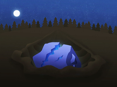 Creepy Crater alliteration crater illustration meteorite moon night sky trees
