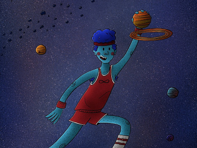 The Star Player basketball character dunk illustration inktober planets space