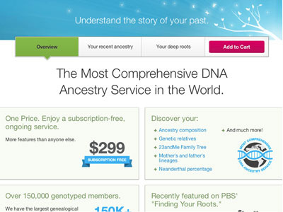 23andMe - Ancestry blue green landing sale website