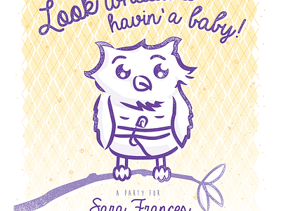Baby Shower Invite baby cute diaper gold illustration invite kawaii owl purple shower yellow